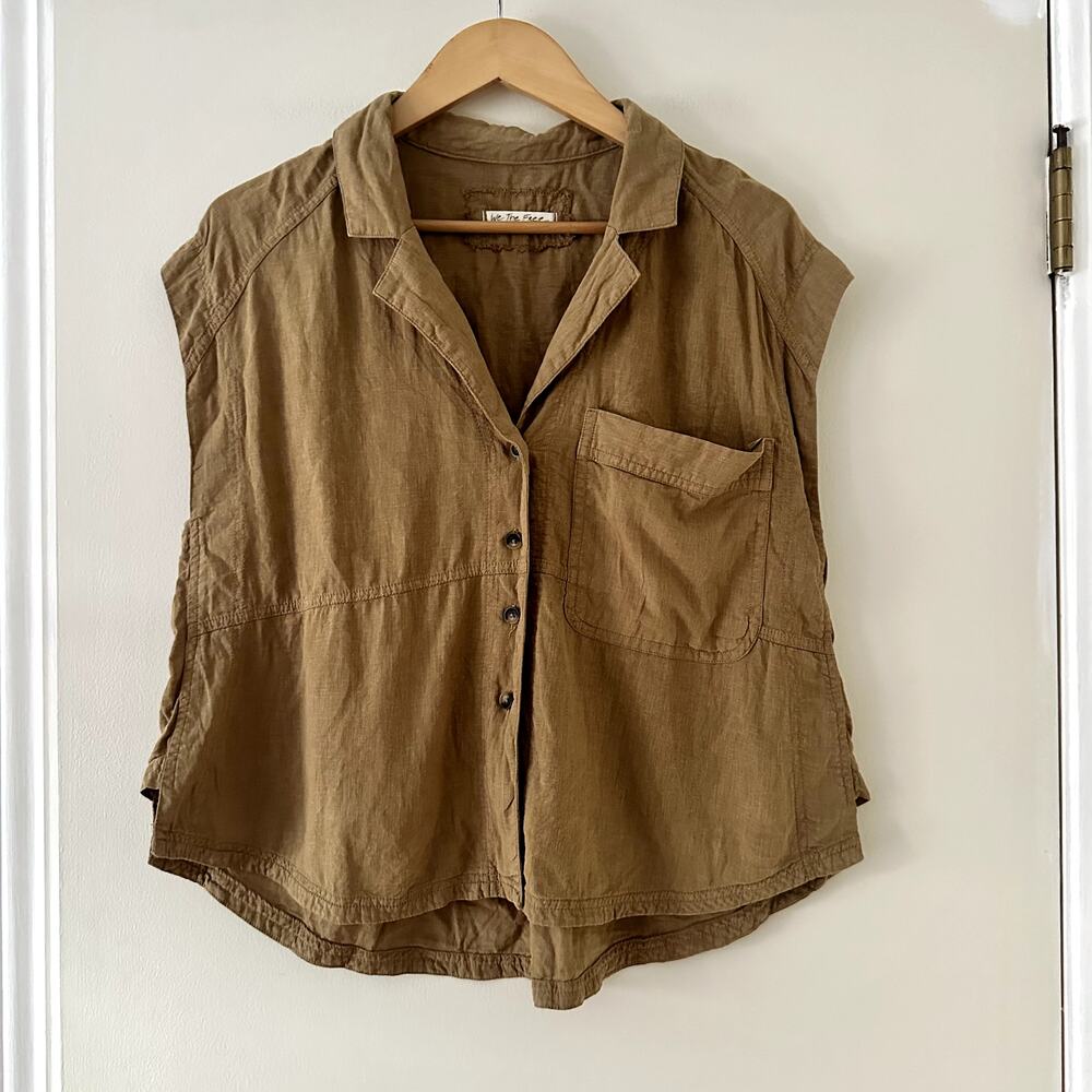 We The Free Play It Cool Oversized Lagenlook Linen Blouse Sz S